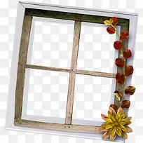 木质窗户架子植物花朵装饰
