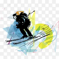 手绘滑雪运动员