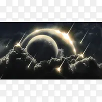 云层上的月亮流星雨海报背景