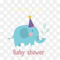 蓝色卡通大象迎接新生儿插图
