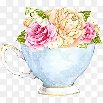 手绘玫瑰蓝色茶杯