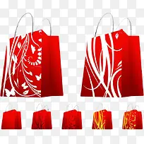 红色白底花纹购物袋