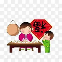 等着妈妈包饺子吃的小孩