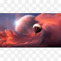 红色云层漂亮的氢气球