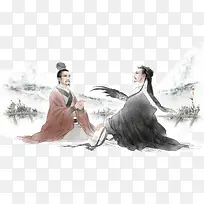 古人对酌喝酒