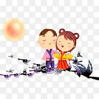 矢量白鹤上的情侣