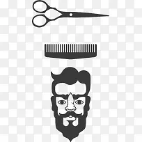 理发剪刀梳子和男人头