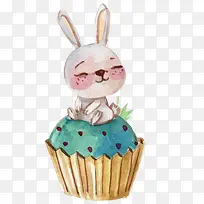 卡通手绘兔子与蛋糕