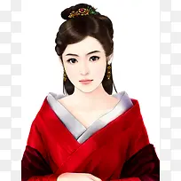 红衣清秀古风手绘女子