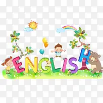 卡通儿童和可爱的动物学英语