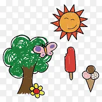 儿童插画树木和太阳