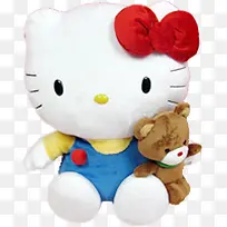白色猫咪玩偶抱着棕色小熊