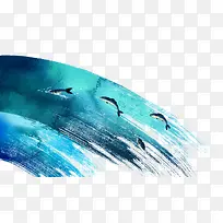 蓝色水墨海豚跳跃背景