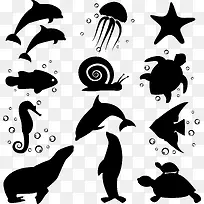 海豚海马海鱼剪影