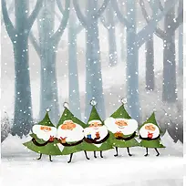 雪夜树林中的圣诞老人海报背景