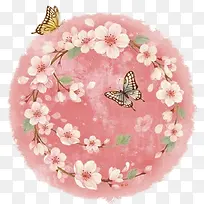 粉色清新花藤圆圈装饰图案