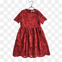 女童红色蕾丝裙