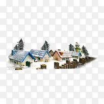 冬季雪景村庄房屋