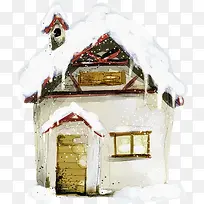 手绘创意合成冬季雪景小房子