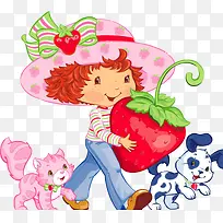 抱草莓的小女孩