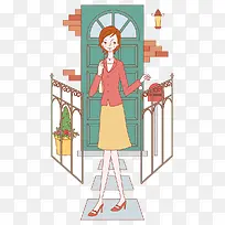 卡通女人出门