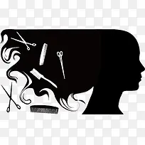女性剪发秀发剪影矢量图