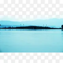 蓝色装饰水墨西湖