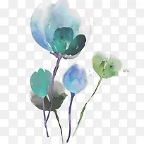 手绘水彩冷色调花卉