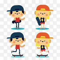可爱儿童练习滑板