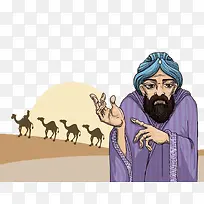 沙漠中的穆斯林人和骆驼