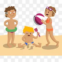 夏日沙滩玩耍儿童矢量素材