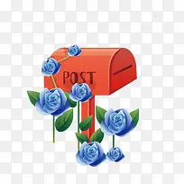 卡通蓝色玫瑰缠绕的信箱