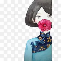 手绘民国姑娘