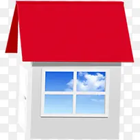 蓝天白云窗户红色屋顶房屋