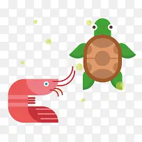 卡通乌龟和龙虾
