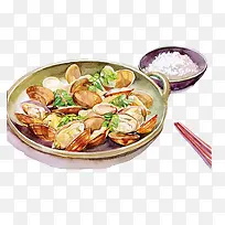 蛤蜊套餐手绘画素材图片