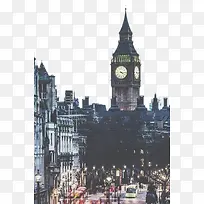 英国大本钟与繁华的城市街道