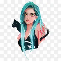 矢量水彩画少女