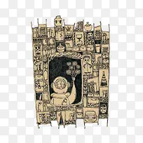 手绘展示柜插画