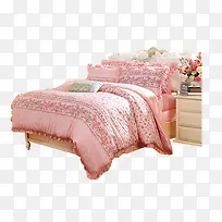 高清摄影室内粉红色的床被子