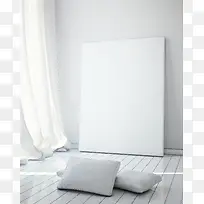 白色窗帘木板海报背景