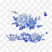 蓝色花上的蝴蝶