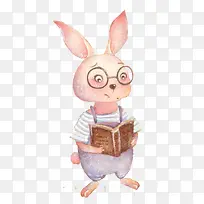 卡通爱读书的兔子