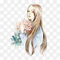 手绘金色长发女神