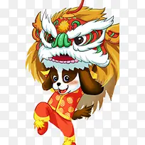 2018狗年舞狮卡通插画