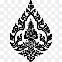 佛教图案黑白版画素材