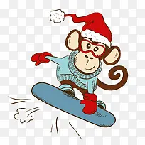 创意扁平卡通形象滑雪的猴子