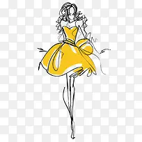 简约线条黄色礼服模特