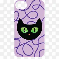 紫色背景猫咪矢量手机壳