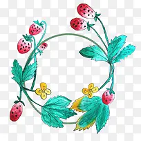 手绘水彩植物插图草莓